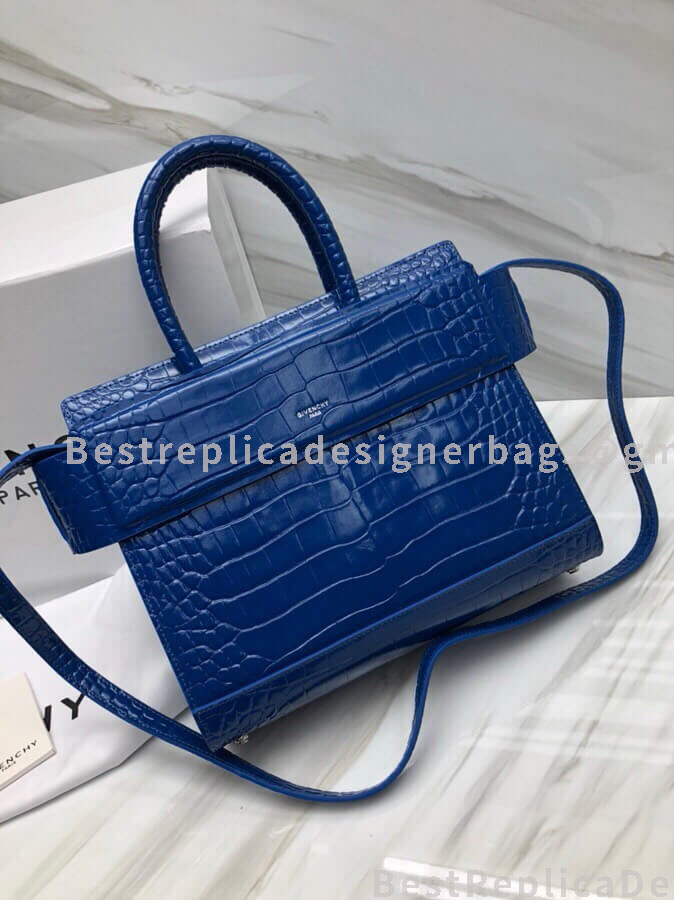 Givenchy Medium Horizon Bag Blue In Crocodile Effect Leather SHW 29986-1